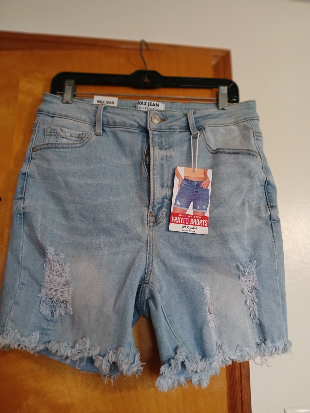 Wax Jean Light Blue Frayed Denim Shorts